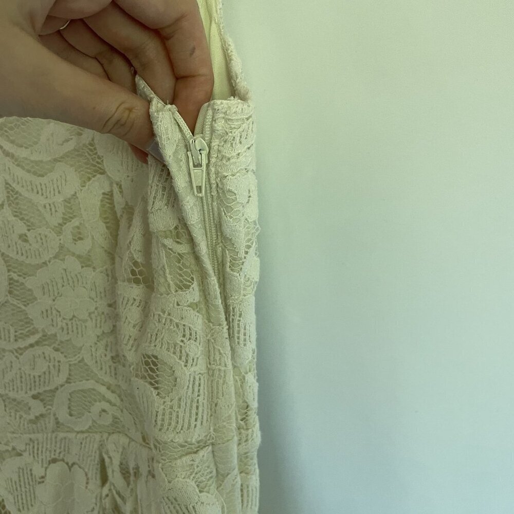 H&M white lace midi dress floral v-neck style comfortable low back summer dress - Picture 6 of 8